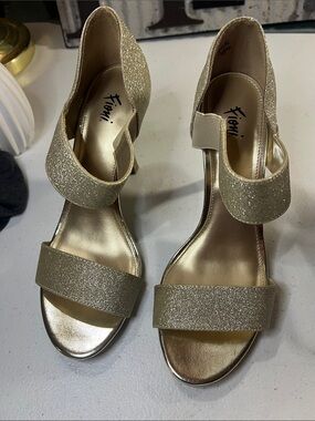 Fioni gold glitter cross-strap heels with open-toe
